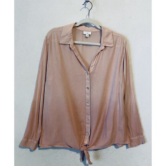 J Jill Top Womens XL Pink Dip Dye Ombre Tie Front Button Up Crinkle Gauzy Boho - Picture 1 of 9